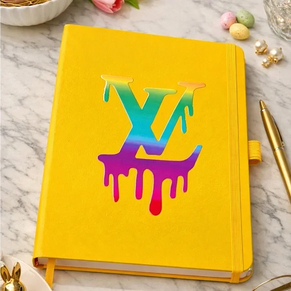 Vibrant Yellow Notebook with Holographic Logo with Matching Sanitizer Set - Picture 3 of 3